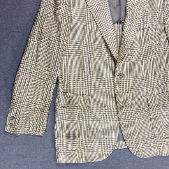Brooks Brothers Blazer Mens 39R Tan Silk Wool Houndstooth Plaid Preppy Chic Coat - Picture 4 of 16